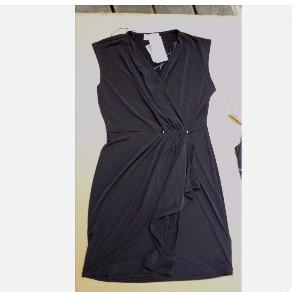 Michael Kors Navy Cap Sleeve Faux Wrap Dress